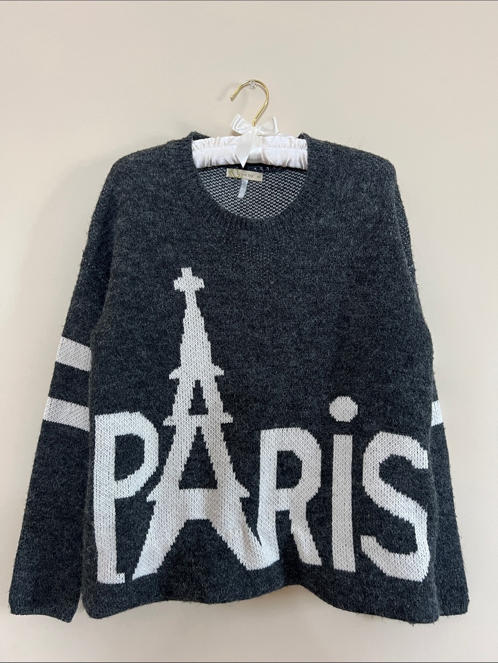 🥖🇫🇷🗼🎞️Paris Graphic Crewneck Sweater - Charcoal/White